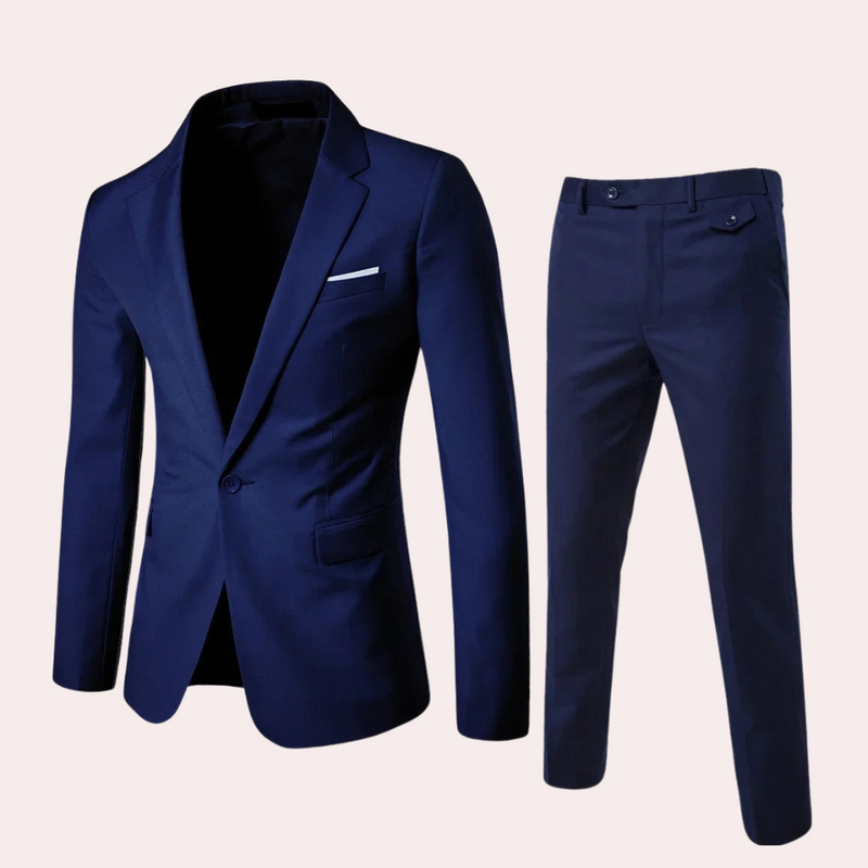 Men's Suit with Blazer and Trousers - Alexander-Dark blue-S-State of Style