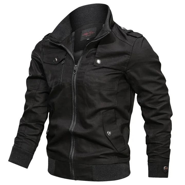 Men's Summer Jacket with Collar and Motorcycle Look – Vince-Black-S-State of Style