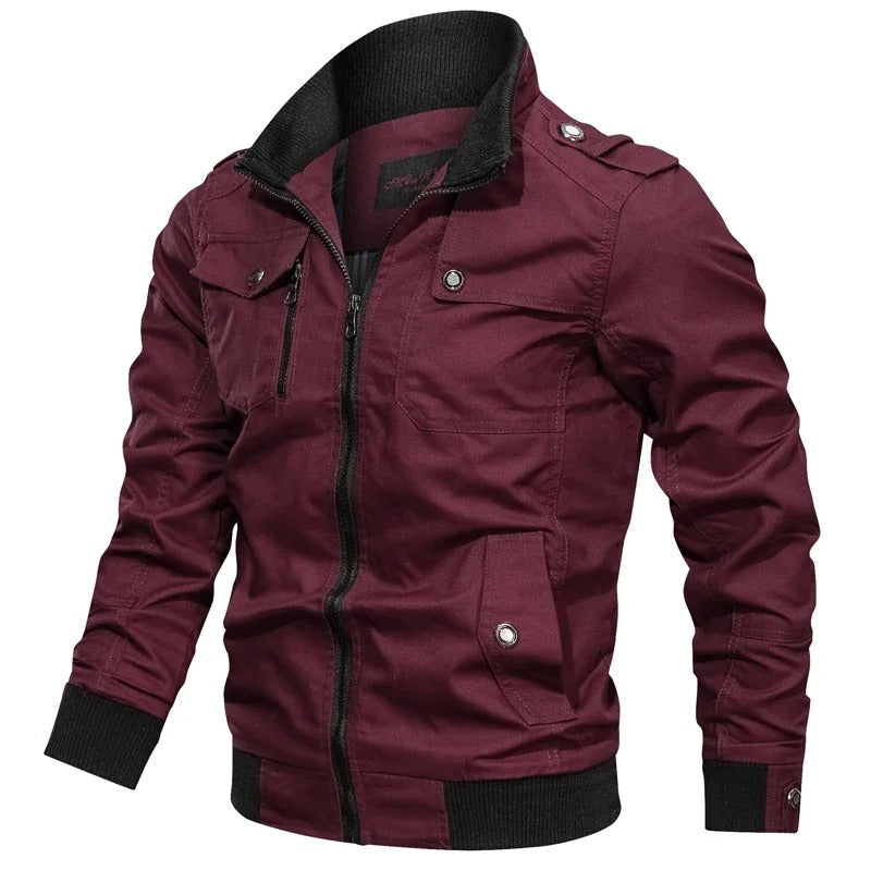 Men's Summer Jacket with Collar and Motorcycle Look – Vince-Red-S-State of Style