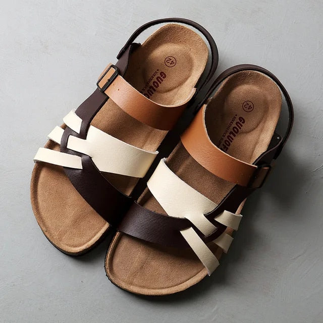 Men's summer sandals with ergonomic footbed – Milton-White and Brown-4.5-State of Style