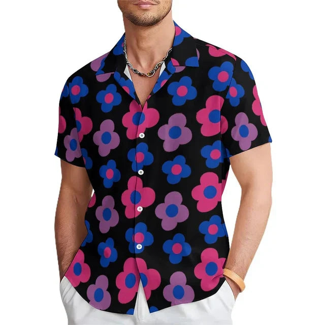 Men's Summer Shirt with Floral Print and Notched Collar – Elian-Black-S-State of Style