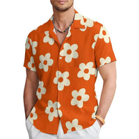 Men's Summer Shirt with Floral Print and Notched Collar – Elian-Orange-S-State of Style