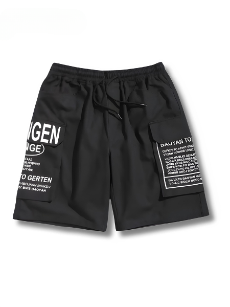 Men's Summer Shorts with Letter Print Street Style Look - Milan-Black-S(46)-State of Style