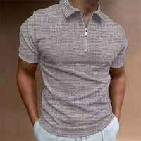 Men's Summer Waffle Knit Zip Polo Shirt – Plus Size-Grey-2XL-State of Style