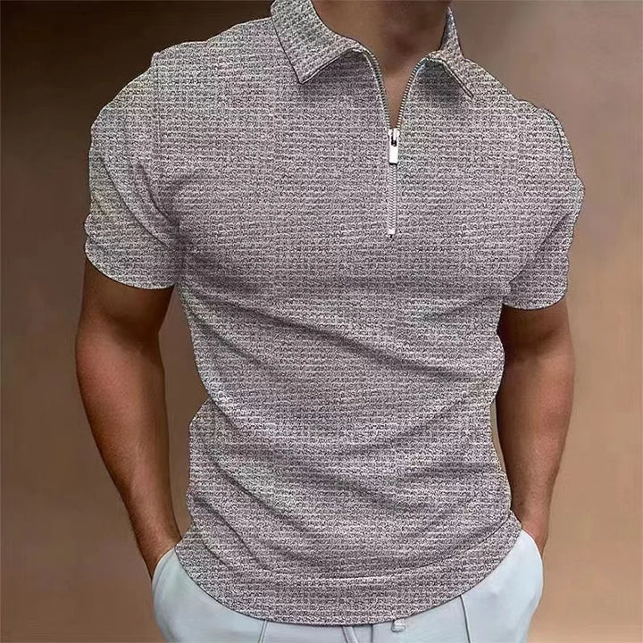 Men's Summer Waffle Knit Zip Polo Shirt – Plus Size-Grey-2XL-State of Style