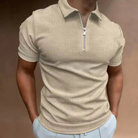 Men's Summer Waffle Knit Zip Polo Shirt – Plus Size-Khaki-2XL-State of Style
