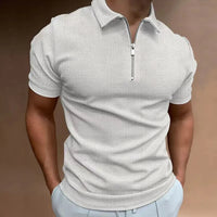 Men's Summer Waffle Knit Zip Polo Shirt – Plus Size-White-2XL-State of Style
