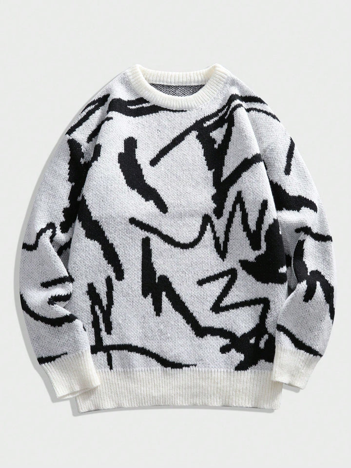 Men's Sweater with Graphic Print - Arvid-Black & white-S-State of Style