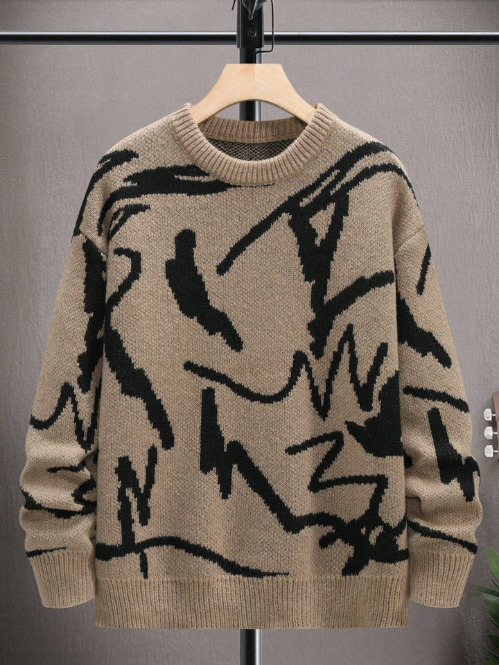 Men's Sweater with Graphic Print - Arvid-Coffee brown-S-State of Style