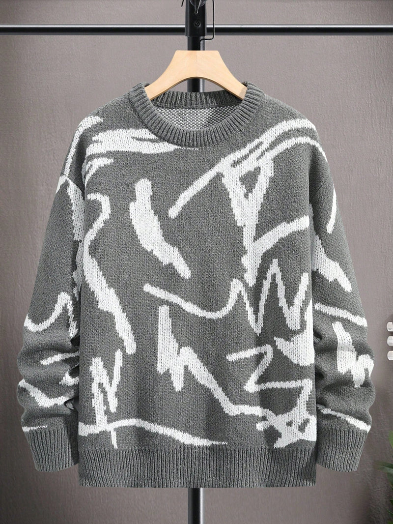 Men's Sweater with Graphic Print - Arvid-Dark grey-S-State of Style