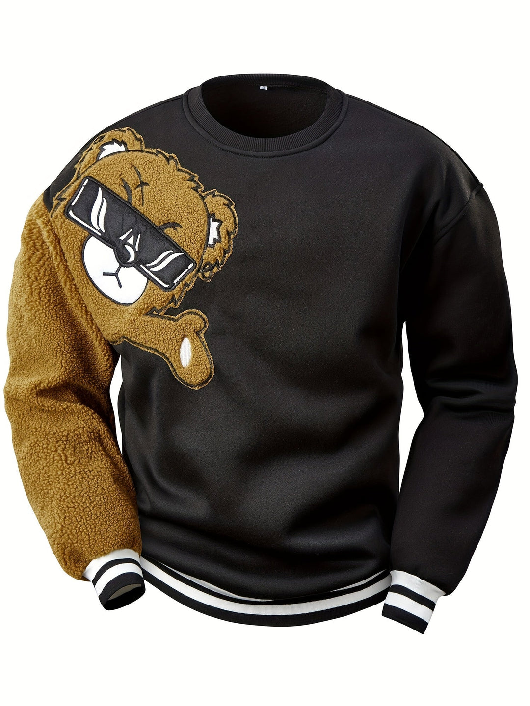Men's Sweatshirt with Embroidered Cartoon Bear - Jasper-Black-S-State of Style
