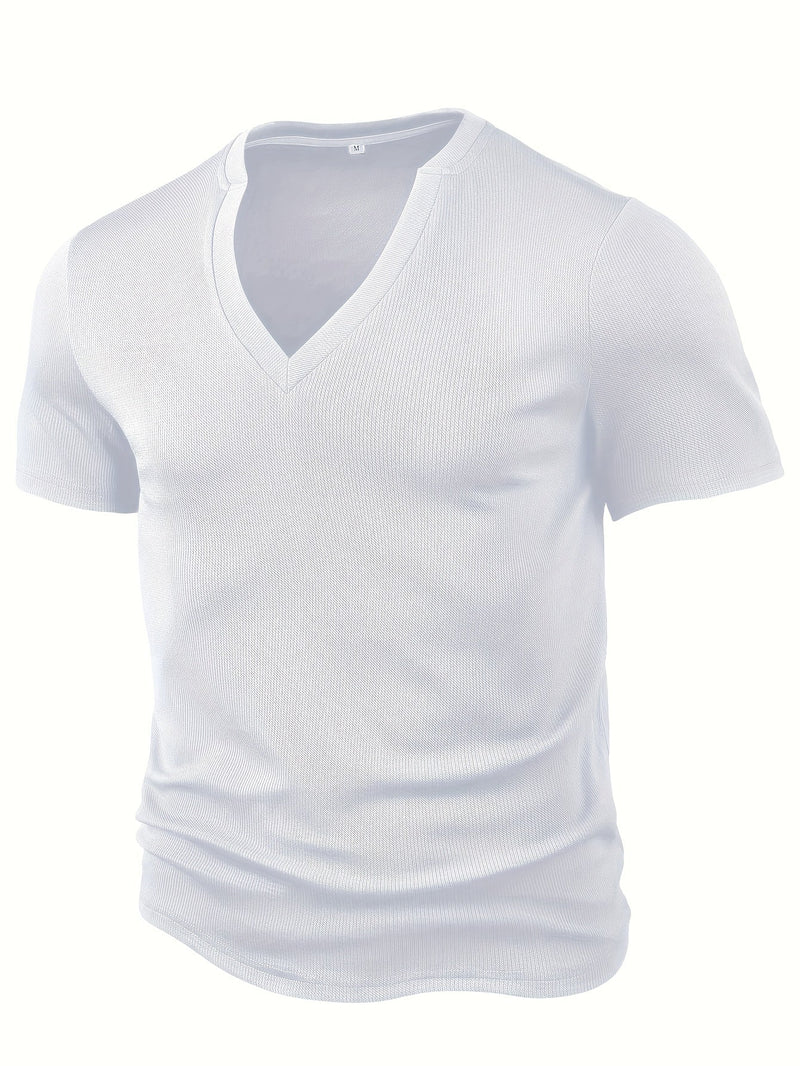 Men's T-shirt with Deep V-neck and Texture – Rafael-White-S-State of Style
