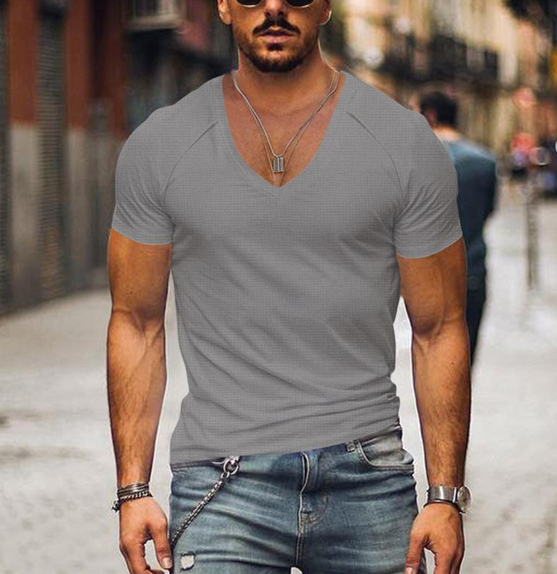 Men's T-Shirt with V-neck - Timo-Gray-XS-State of Style