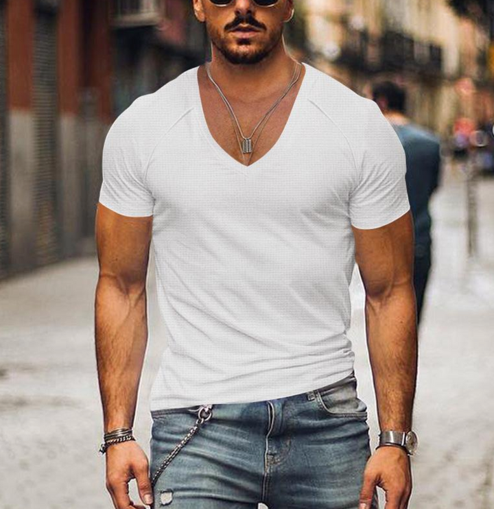 Men's T-Shirt with V-neck - Timo-White-XS-State of Style