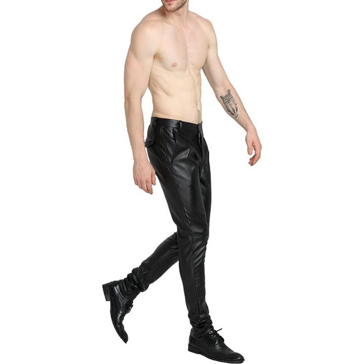 Men's Tapered Faux Leather Biker Pants - Bernard-Black-28-State of Style