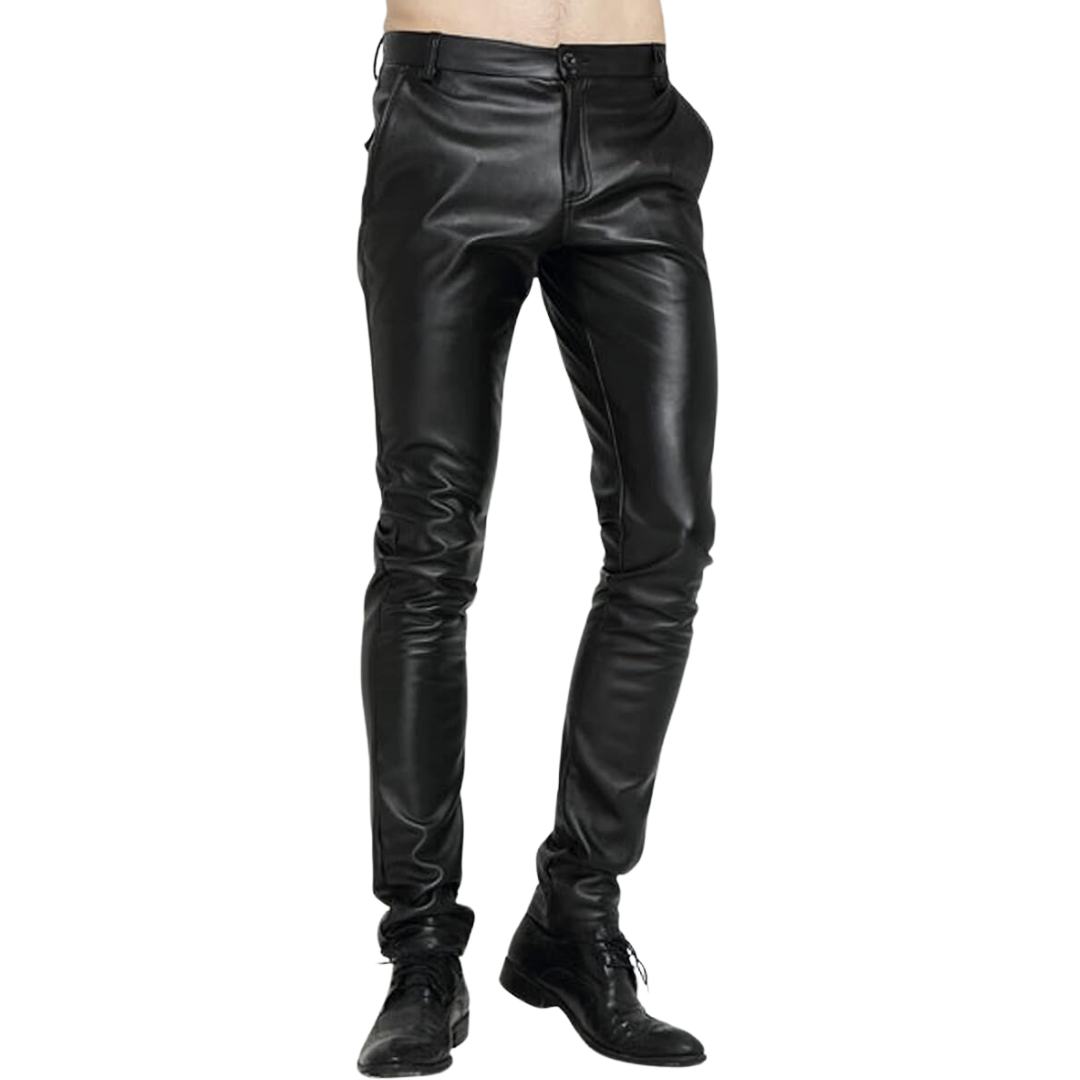 Men's Tapered Faux Leather Biker Pants - Bernard-Black-28-State of Style