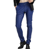 Men's Tapered Faux Leather Biker Pants - Bernard-Blue-28-State of Style