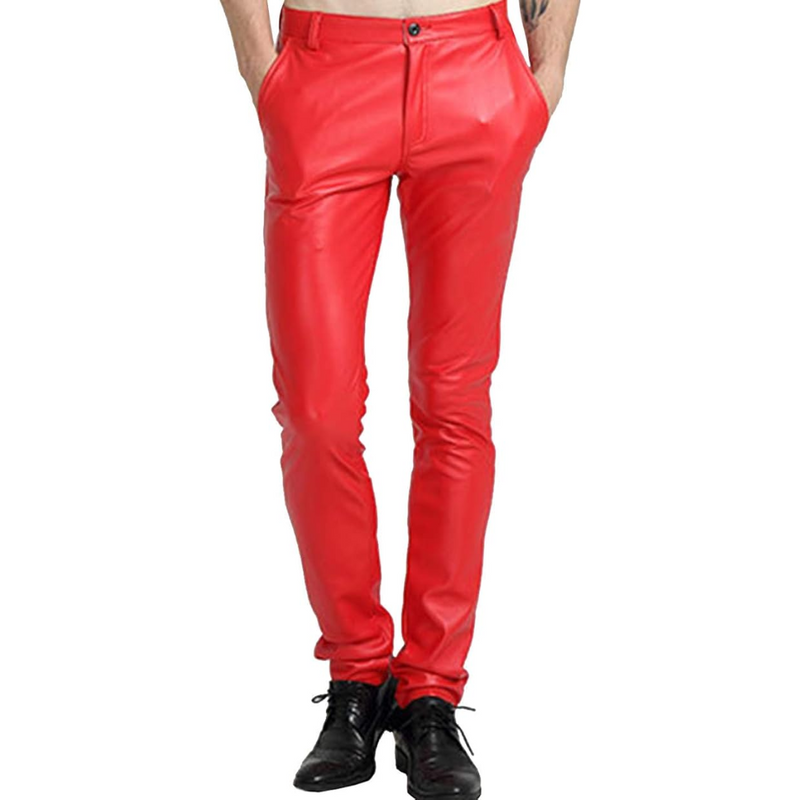 Men's Tapered Faux Leather Biker Pants - Bernard-Red-28-State of Style