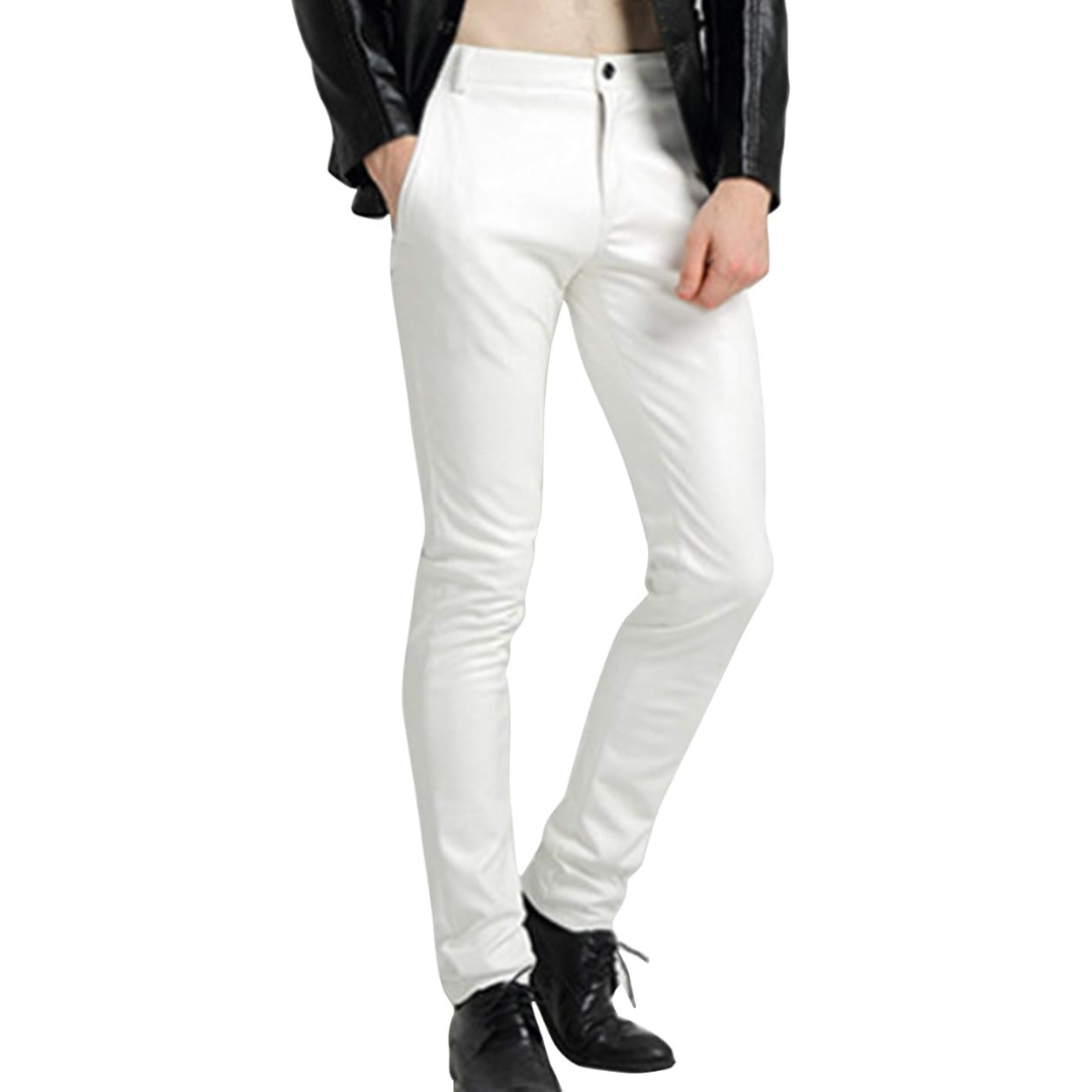 Men's Tapered Faux Leather Biker Pants - Bernard-White-28-State of Style
