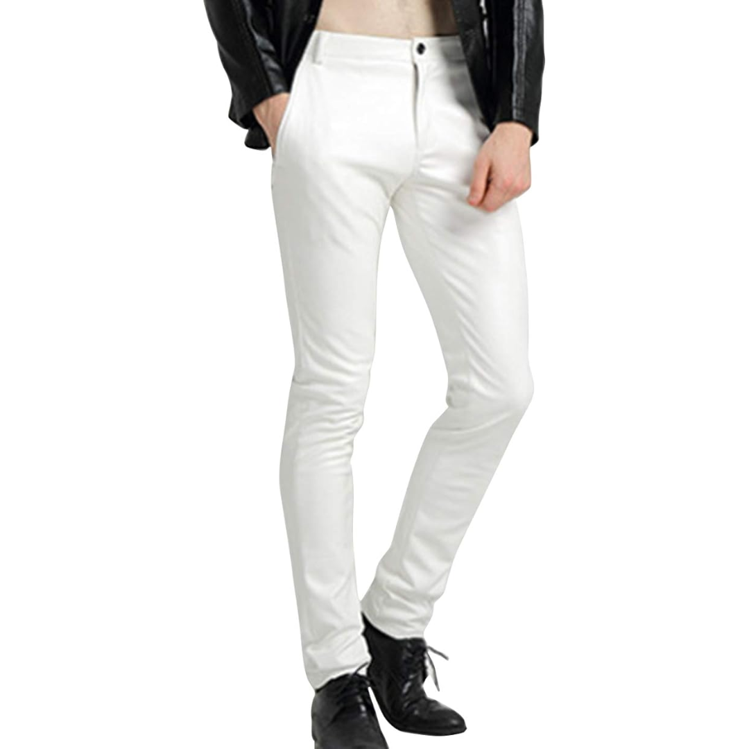 Men's Tapered Faux Leather Biker Trousers - Victor-White-28-State of Style