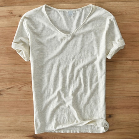 Men's V-Neck Linen Shirt – Luca-Beige-M-State of Style