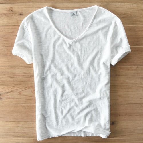 Men's V-Neck Linen Shirt – Luca-White-M-State of Style