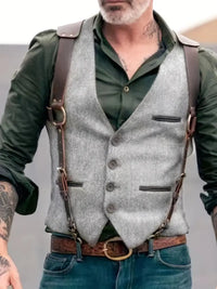 Men's Vintage V-Neck Reversible Vest - Nathan-Grey-M-State of Style