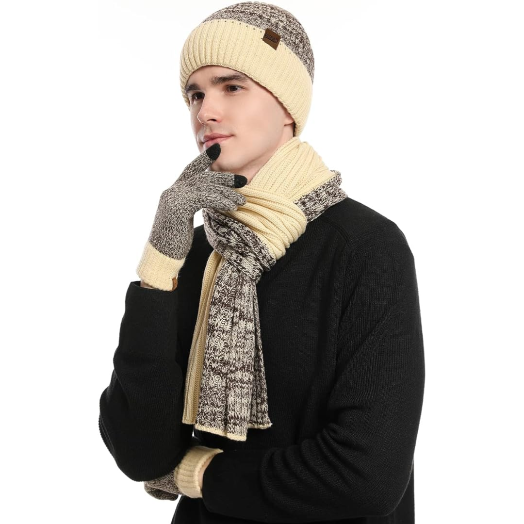 Men's Winter Beanie & Gloves Set - Victor-Beige-State of Style
