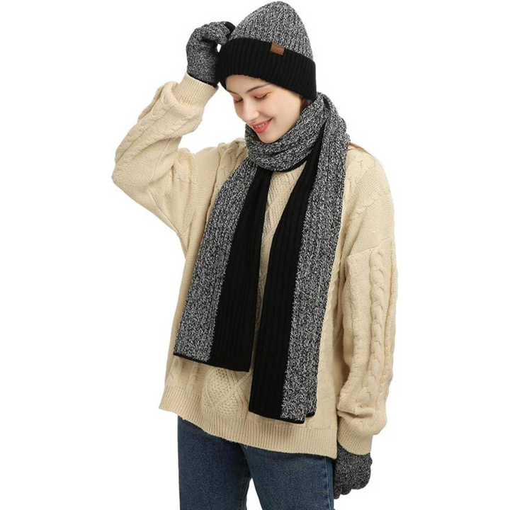 Men's Winter Beanie & Gloves Set - Victor-Black/White-State of Style