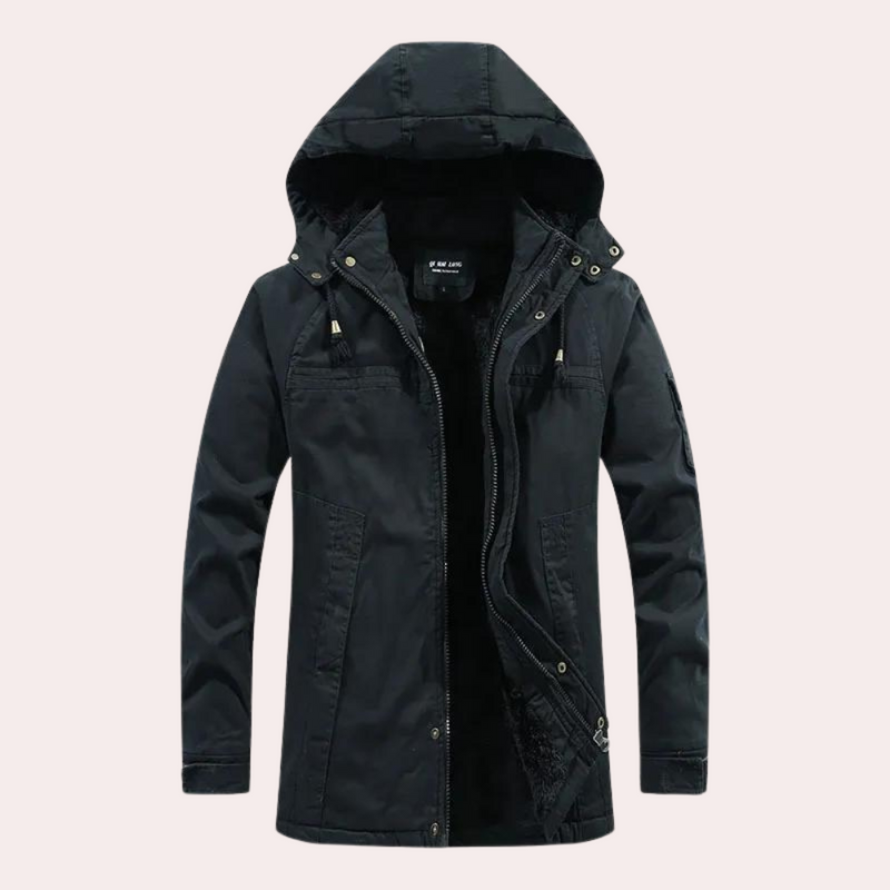 Men's Winter Jacket with Warm Hood - Logan-Black-S-State of Style