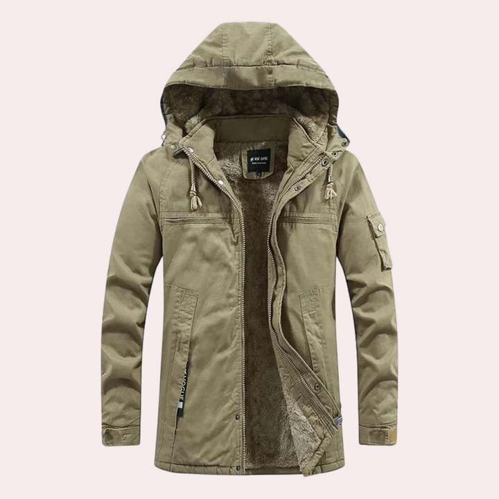Men's Winter Jacket with Warm Hood - Logan-Khaki-S-State of Style