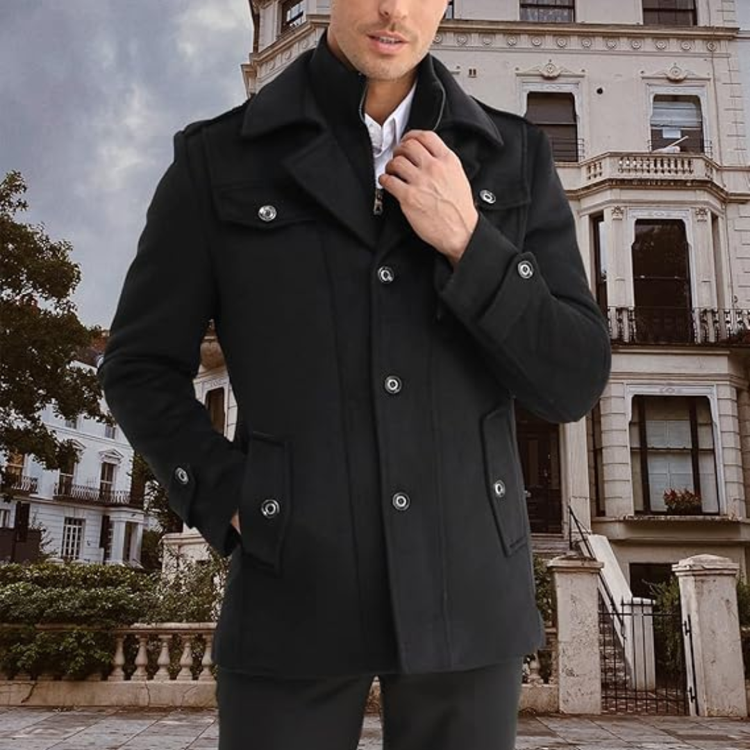 Men's Winter Trench Coat in Wool Blend - Liam-Black 1-XS-State of Style