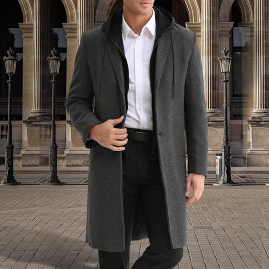 Men's Wool Blend Trench Coat - Pedro-Black-State of Style