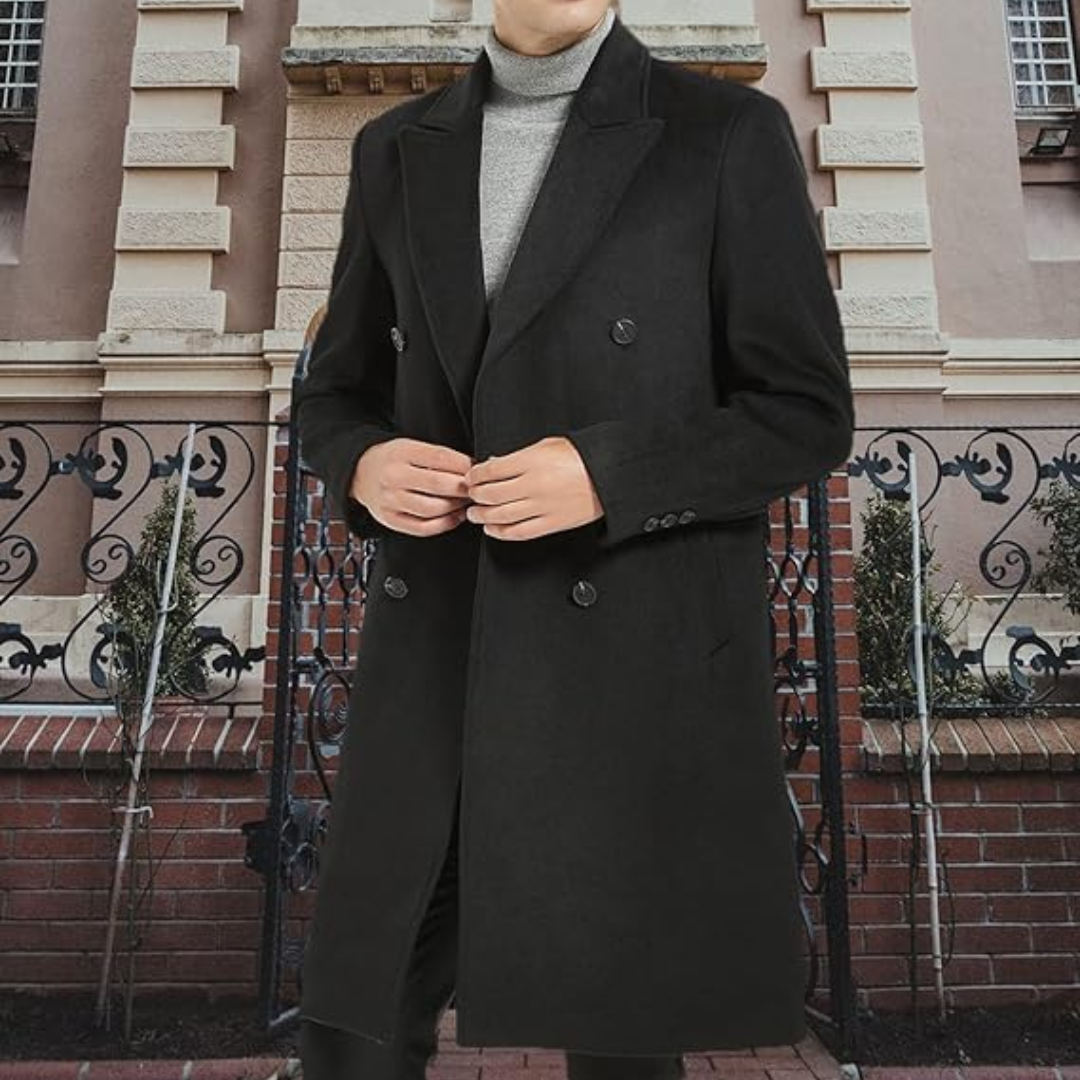 Men's Wool Blend Trench Coat - Pedro-Black-State of Style