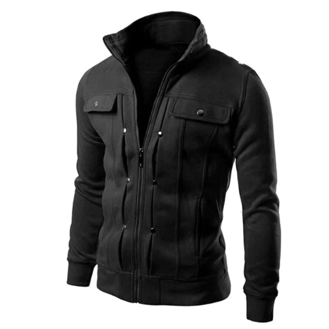 Men's Zip-Up Stand Collar Jacket – Carlo-Black-S-State of Style