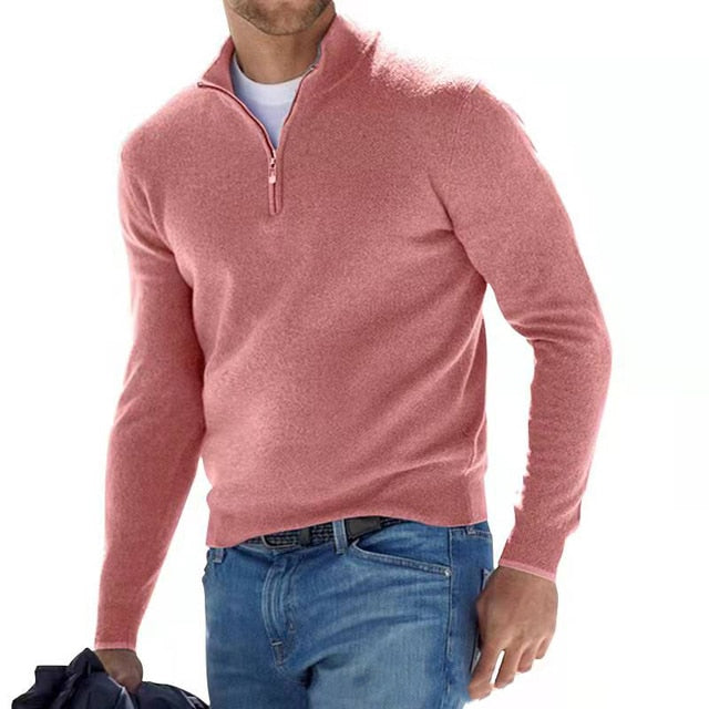 Merino Men's Sweater with V-neck - Torino-Pink-S-State of Style