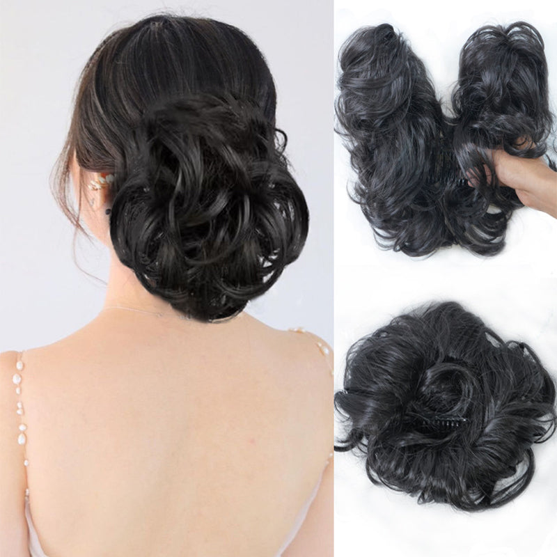 Messy Clip-in Bun with Side Clip – Elina-Black-State of Style