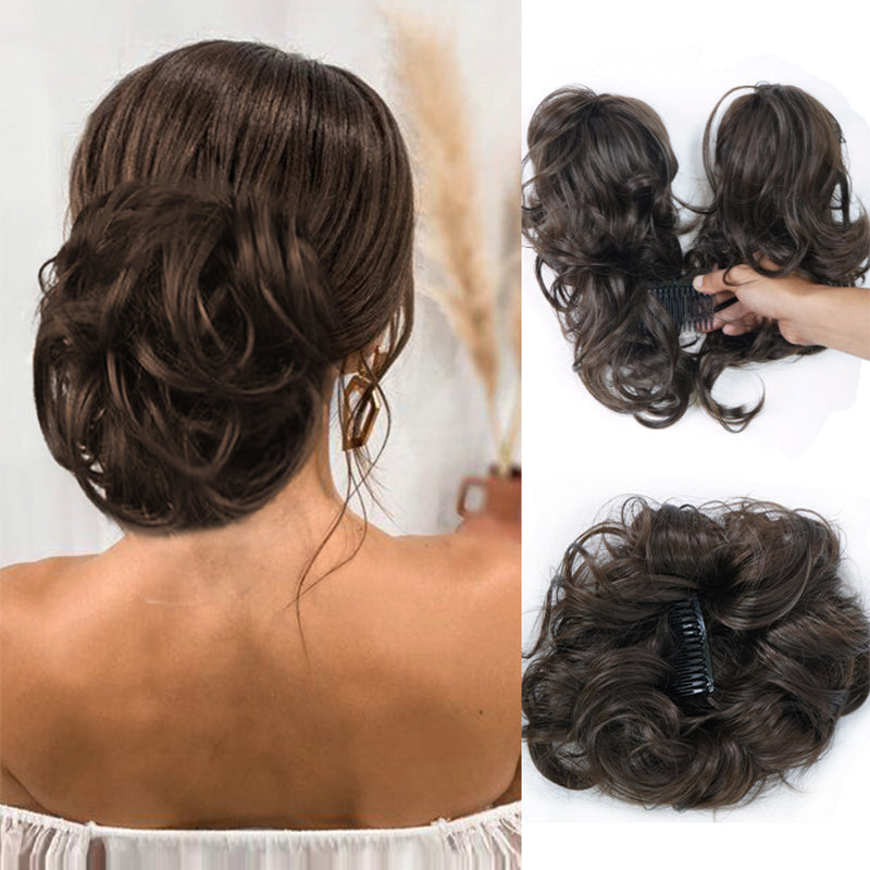 Messy Clip-in Bun with Side Clip – Elina-Dark brown-State of Style
