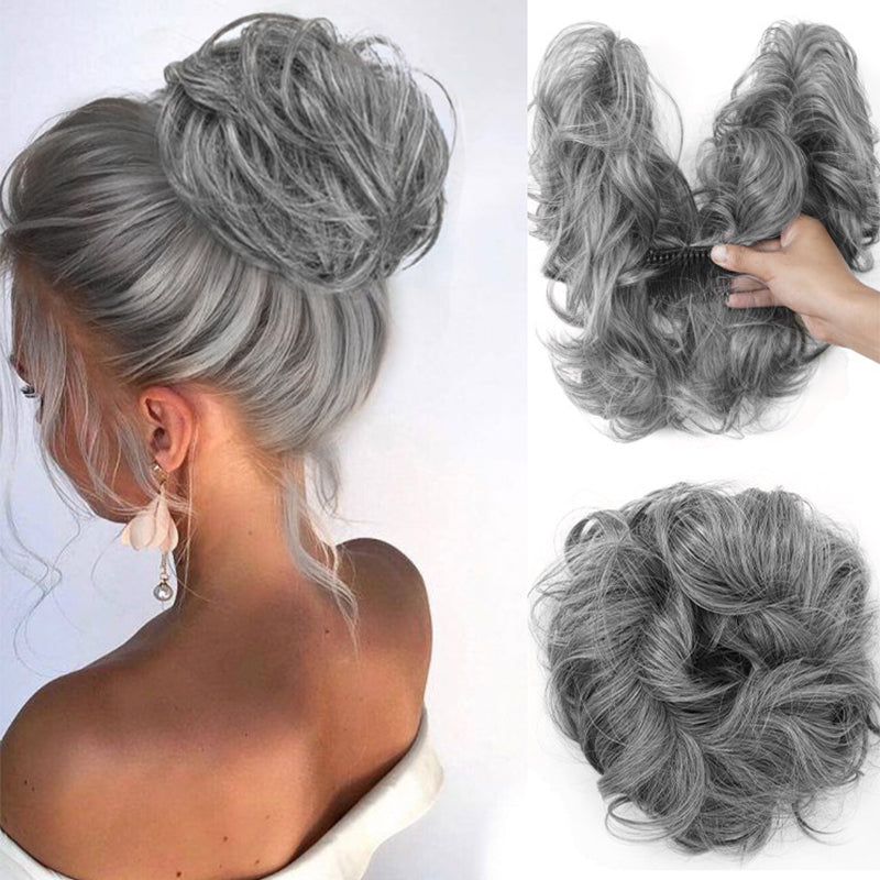 Messy Clip-in Bun with Side Clip – Elina-Silver Grey-State of Style