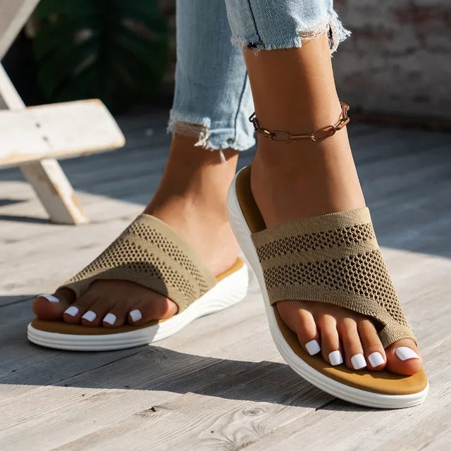 Mia - Orthopedische Grijze Mesh Slippers-Khaki-36-State of Style