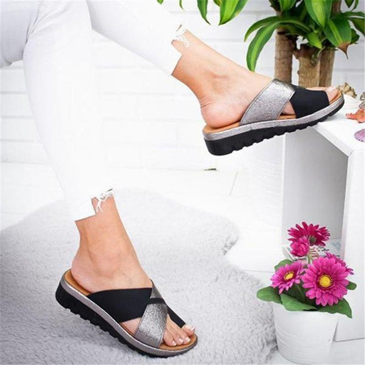 Mia - Orthopedische Zilveren Zomersandalen-Zwart-35-State of Style