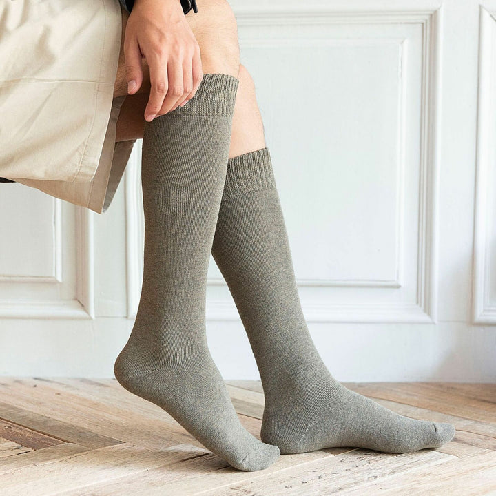 Michael Traditional Socks – 3-Pack Warm Cotton Knee-High Terry Socks-Light Grey-State of Style