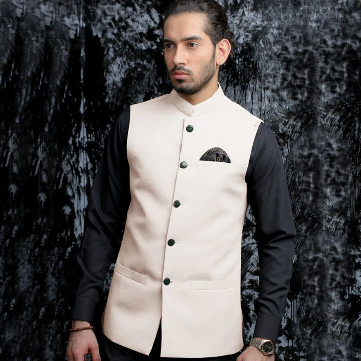 Michaelo Traditional Vest – Vintage Waistcoat with Stand-Up Collar-Beige-S-State of Style