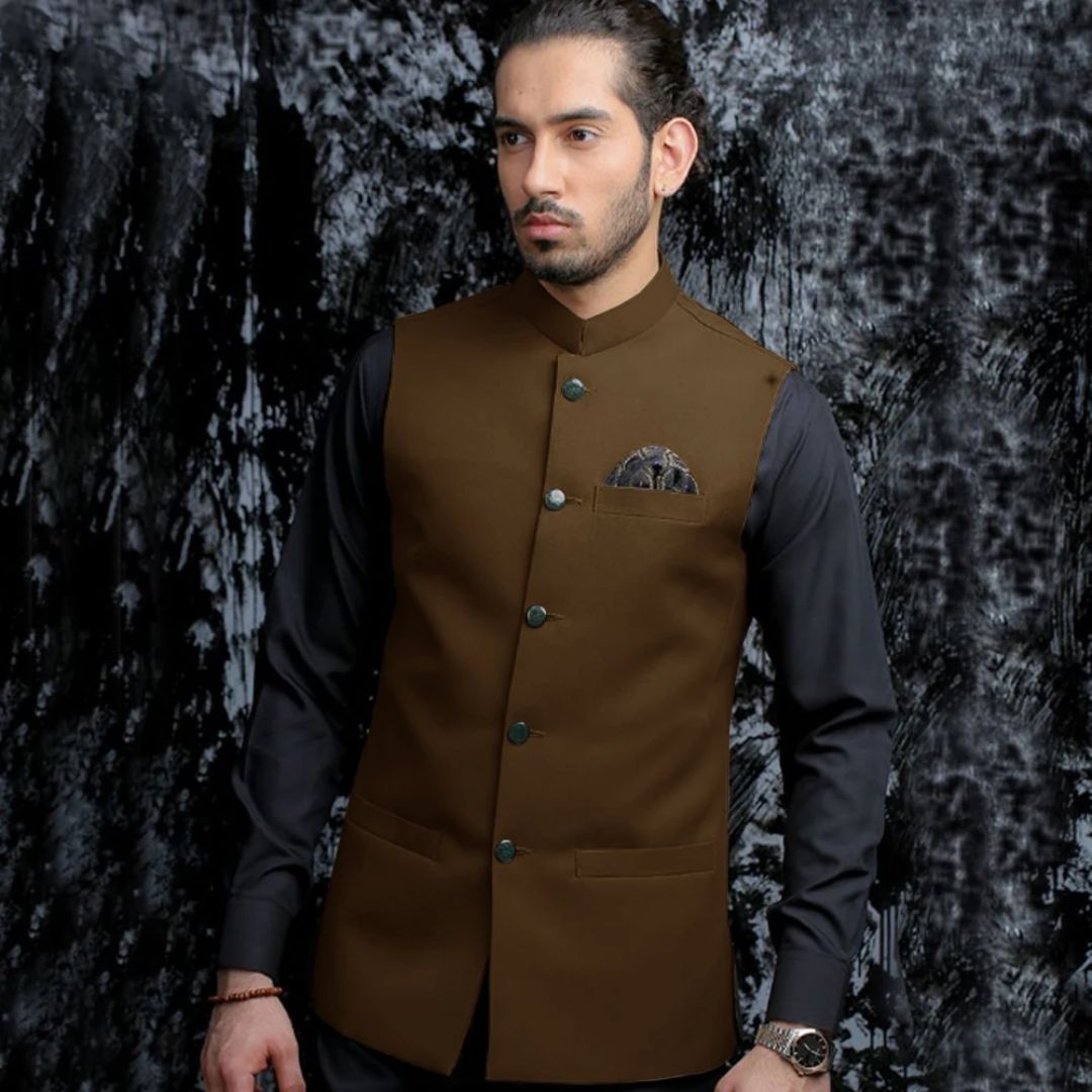 Michaelo Traditional Vest – Vintage Waistcoat with Stand-Up Collar-Brown-S-State of Style