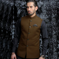 Michaelo Traditional Vest – Vintage Waistcoat with Stand-Up Collar-Brown-S-State of Style