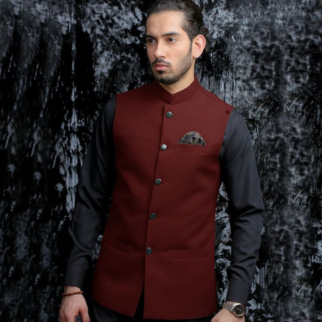 Michaelo Traditional Vest – Vintage Waistcoat with Stand-Up Collar-Burgundy-S-State of Style