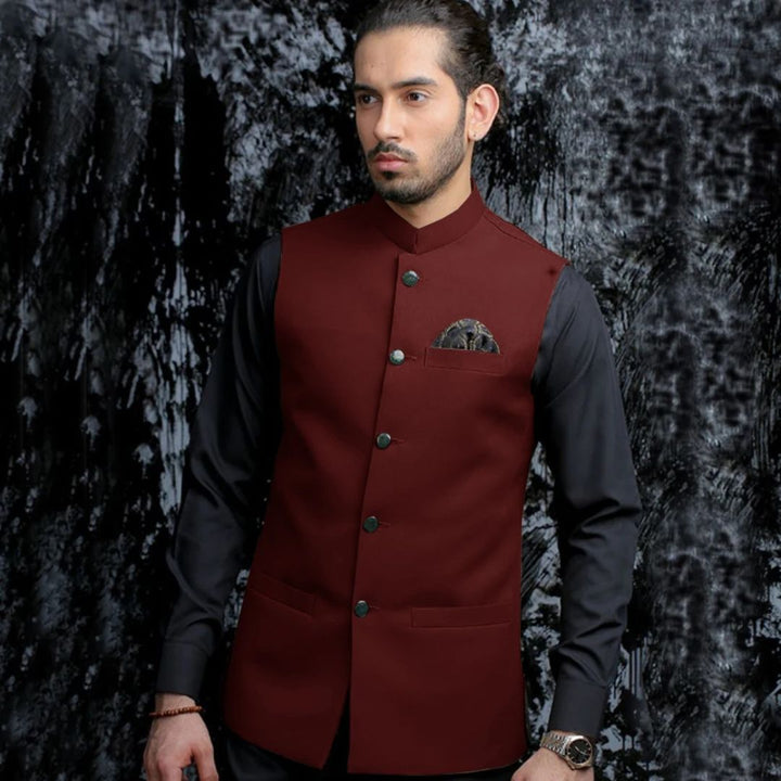 Michaelo Traditional Vest – Vintage Waistcoat with Stand-Up Collar-Burgundy-S-State of Style