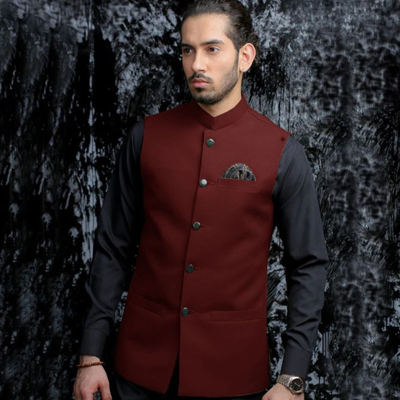 Michaelo Traditional Vest – Vintage Waistcoat with Stand-Up Collar-Burgundy-S-State of Style