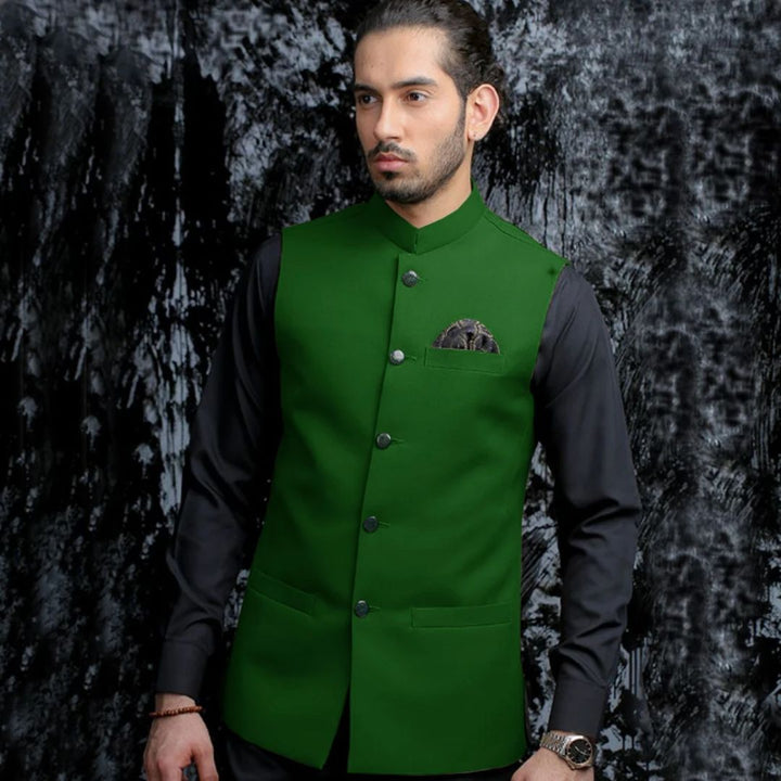Michaelo Traditional Vest – Vintage Waistcoat with Stand-Up Collar-Green-S-State of Style