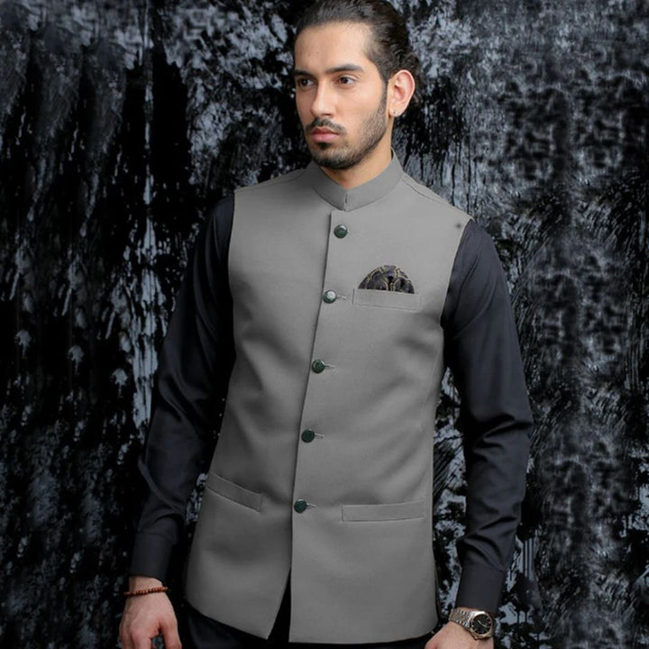 Michaelo Traditional Vest – Vintage Waistcoat with Stand-Up Collar-Grey-S-State of Style